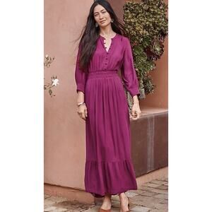 J. Jill Smocked-Details Tiered Plum Dress Size XL $109